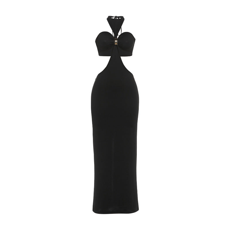 Herbst Damenbekleidung Sexy Neckholder-Kleid mit Tube-Top, Schnürung hinten und Rückenausschnitt, geschlitzt