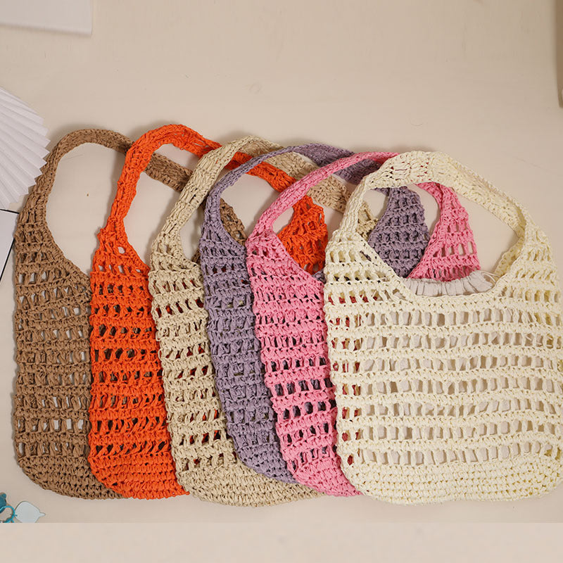 Grand sac à bandoulière en paille grande capacité pour femme, sac fourre-tout ajouré, sac en paille portable, sac tissé pour vacances à la mer et plage
