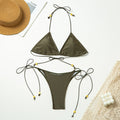 Einfarbiger Nylon-Bikini-Set mit Schnürung und geteiltem Badeanzug für Damen, mehrfarbig