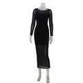 Robe femme col rond manches longues coupe ajustée flatteuse robe de soirée élégante en maille sur le tapis rouge