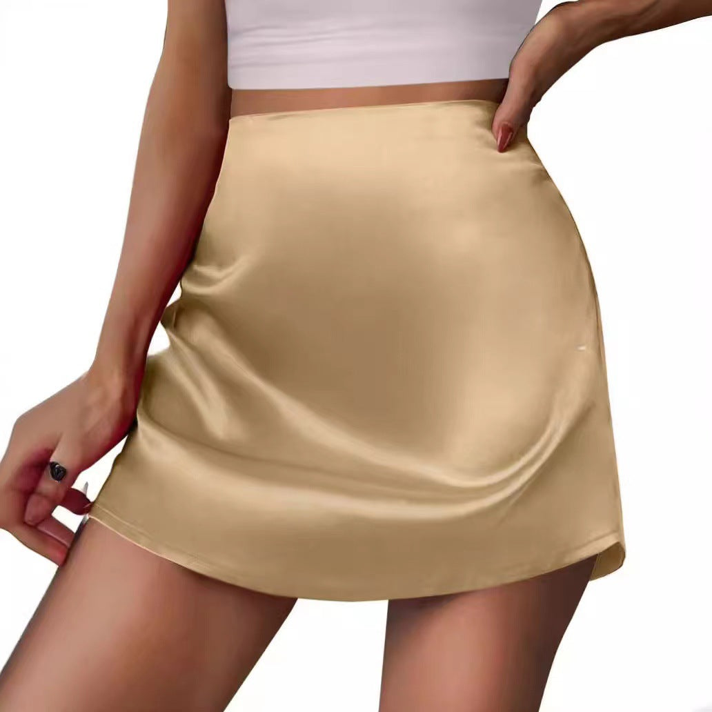 Satinrock Damen Mini A-Linien-Rock Faltenrock Hohe Taille Satinrock
