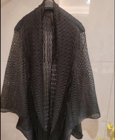 Serviette plate populaire Talma Manches fendues Châle Vacances Plage Couvre-maillot Protection solaire Vêtements avec pompons