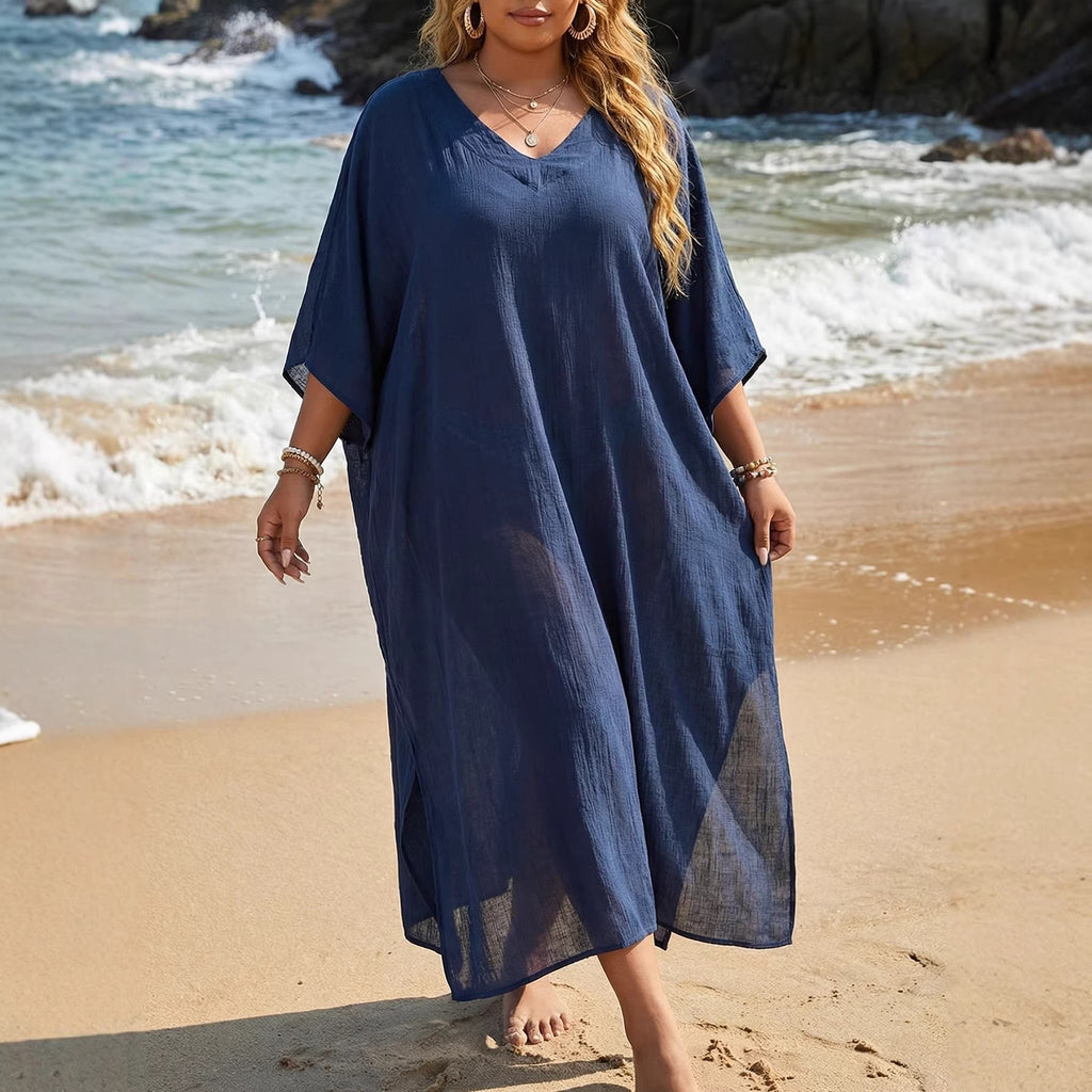 Paréo de plage pour femme, vêtements d'été pour femme, col en V, robe décontractée ample, robe longue fendue