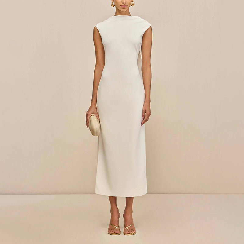 Sexy, leicht reifes, rückenfreies Herbst-Midikleid mit Taillierung für Damen