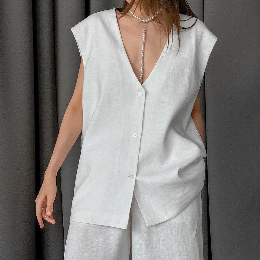 Frühling Ärmellos Locker Weste Hose Schlafanzug Set Lässige Bequeme Damen Homewear Oberbekleidung