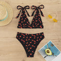 Maillot de bain bikini sexy à taille haute avec nœud et lacets