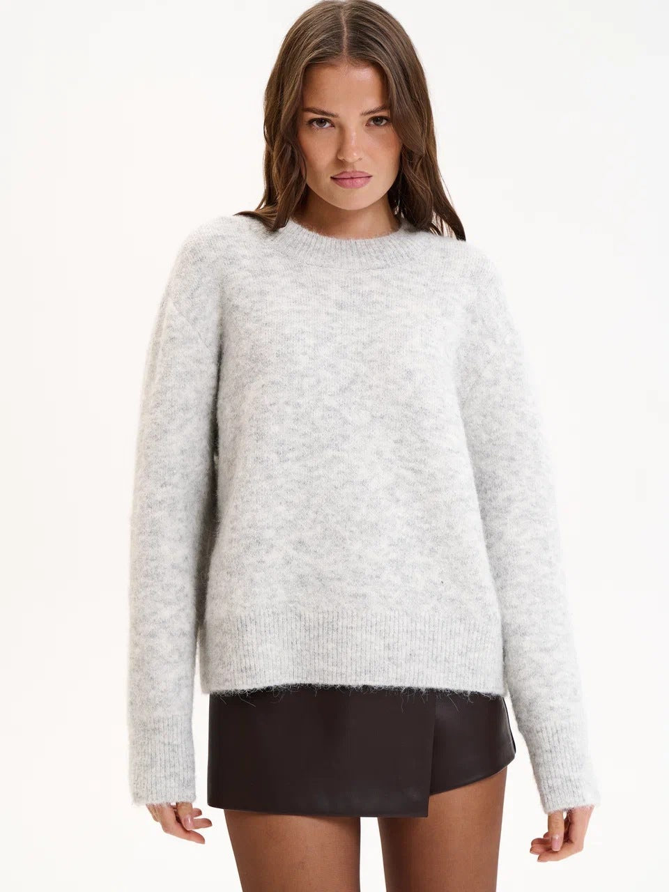 Damen Herbst Winter Lockerer Pullover aus Wolle Alpaka mit Rundhalsausschnitt