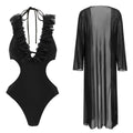 Maillot de bain une pièce noir pur pour femme, ensemble deux pièces, maillot de bain sexy avec décolleté en V profond et lacets