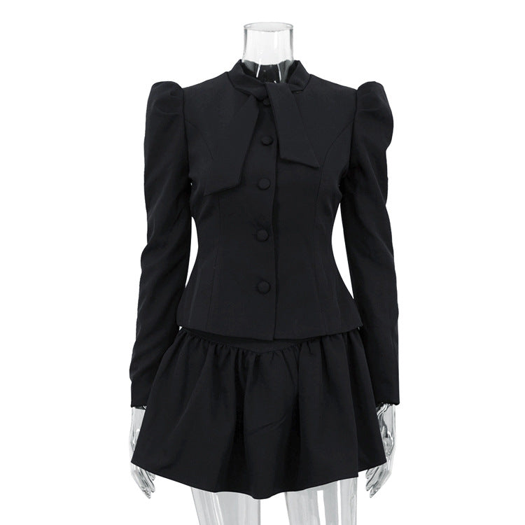 Nischen-Design Fliege Langarm-Oberteil Rock Hohes Tragegefühl Zweiteiler Elegantes Outfit Damen