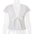 Damenbekleidung Sommer Sexy V-Ausschnitt Schleife Bandage Sexy Kurzarm T-Shirt Top
