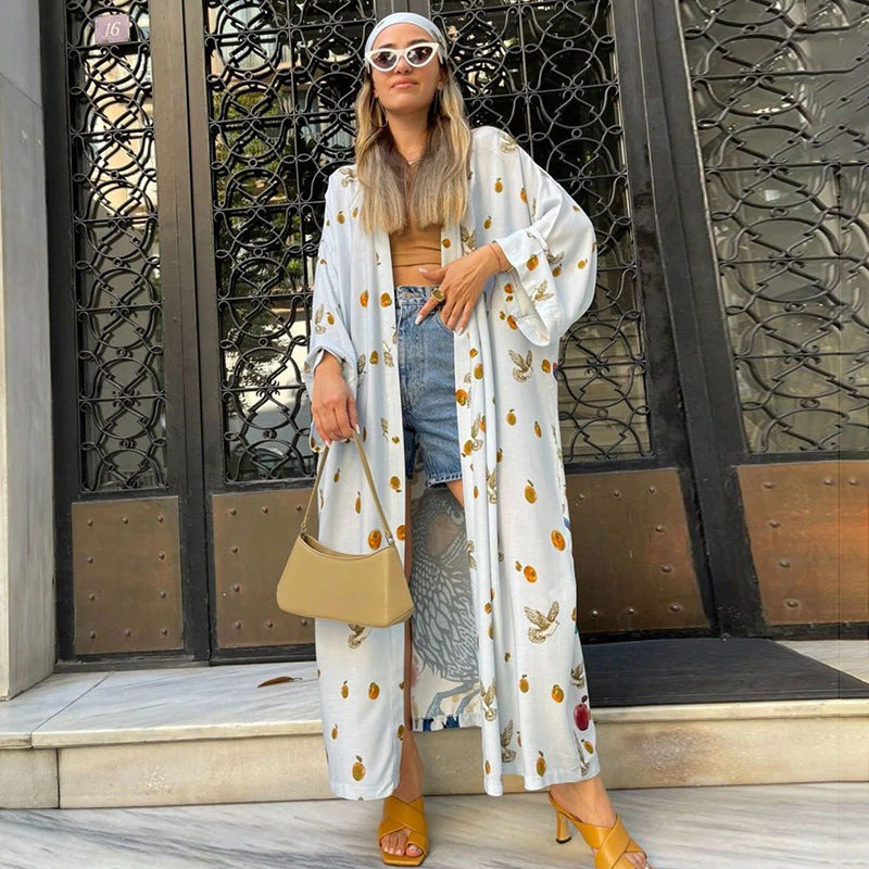 Polyester bedruckt Langer Sonnenschutz Cardigan Damen Badeanzug Outer Strand Cover Up Damen Urlaubs Strandmantel
