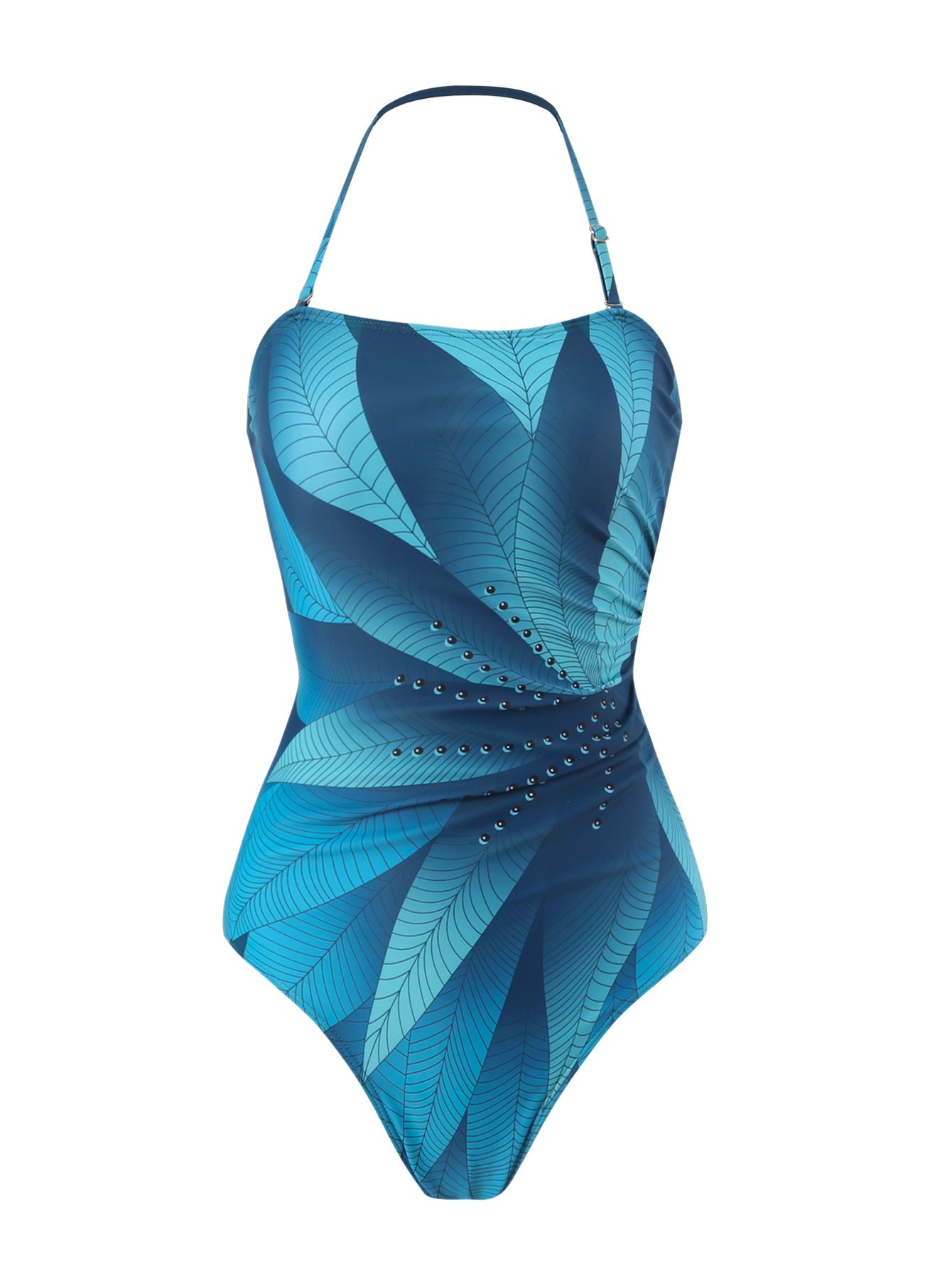 Lonkey Français Maillot de Bain Deux Pièces Imprimé Feuille Robe Droite Maillot de Bain Dos Nu Conservateur Femme