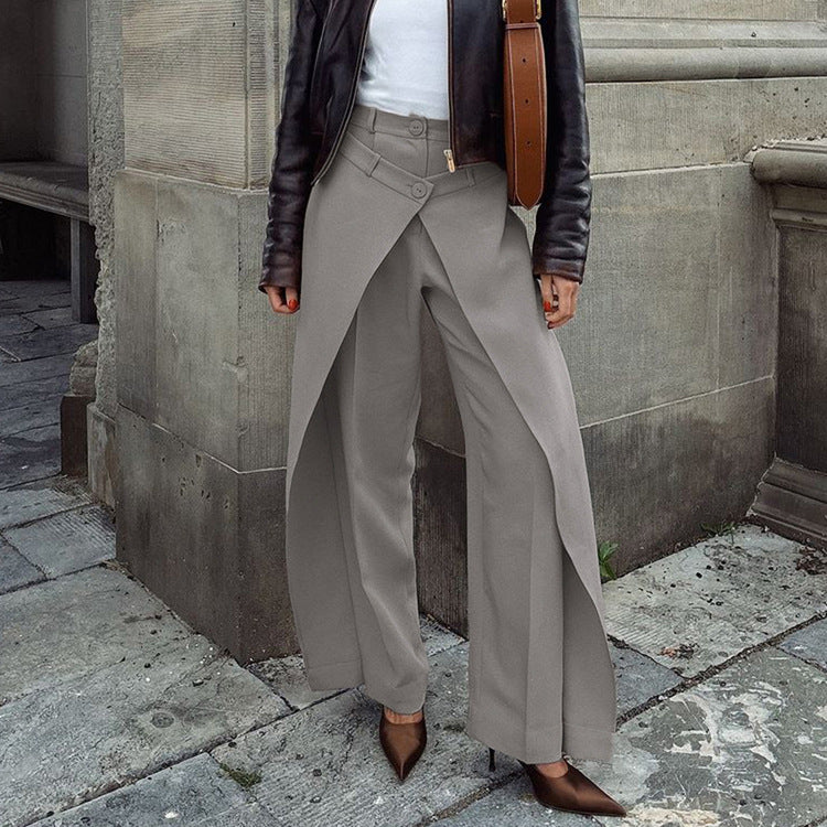 Pantalon ample taille haute asymétrique et irrégulier pour femme, style français, printemps