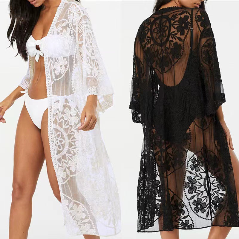 Spitzen-Mesh-Häkel-Strand-Pareo für den Urlaub am Meer, Bikini, Sonnenschutz-Kleidung