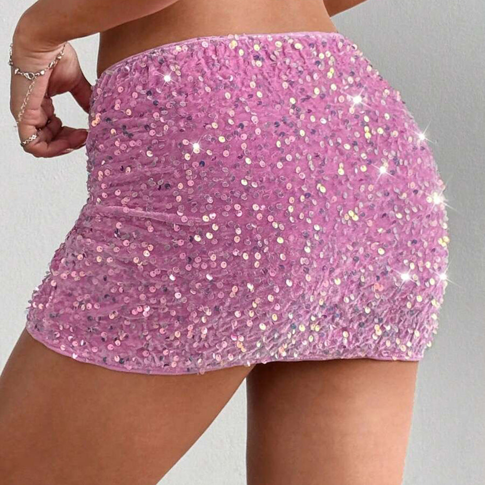 Jupe en flanelle à sequins Jupe sexy moulante pour femme