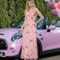 Bedrucktes Slip-Kleid Damen Sommer Sexy Zart Taillenbetonung Schnürung Rückenausschnitt Großes Swing-Kleid