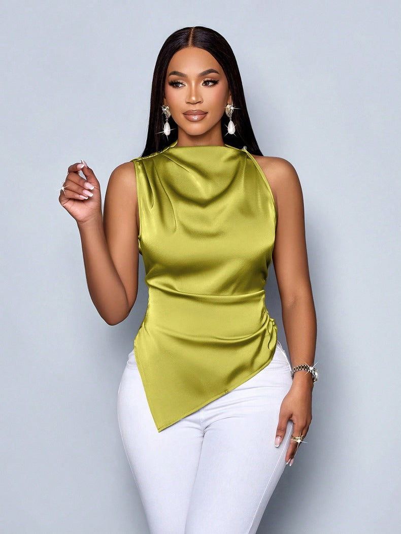 Damenbekleidung Sommer Satinhemd Damen Asymmetrisches Satinhemd Damen Top