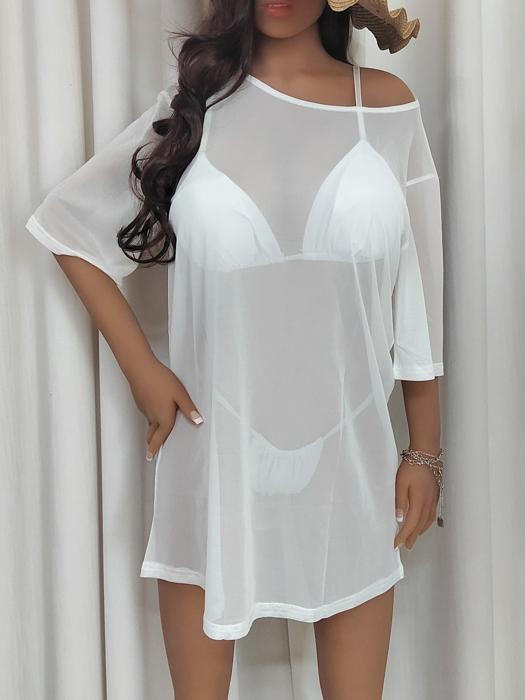 Damen Kleidung Sexy Durchsichtig Tüll Halbarm Lässiges T-Shirt All Matching Smock Damen