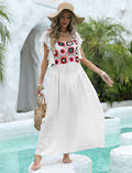 Chemisier Femme Vêtements Couleur Aléatoire Crochet Couture Tissu Slub Robe Longue Volants Robe de Plage