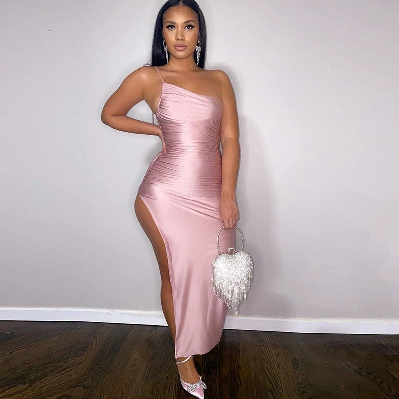 Sommer Damenbekleidung Spaghettiträger Korsett Schlitz Scheide Sexy Schlankes Plissiertes Kleid