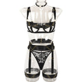Ensemble sexy quatre pièces, artisanat complexe et sophistiqué, sous-vêtements à bretelles multiples ornés de surpiqûres.