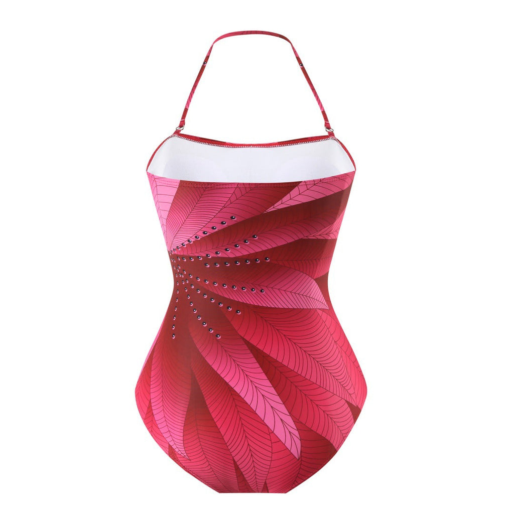 Konservativer Badeanzug mit Digitaldruck, bauchbedeckendem Neckholder und Gaze für Damen