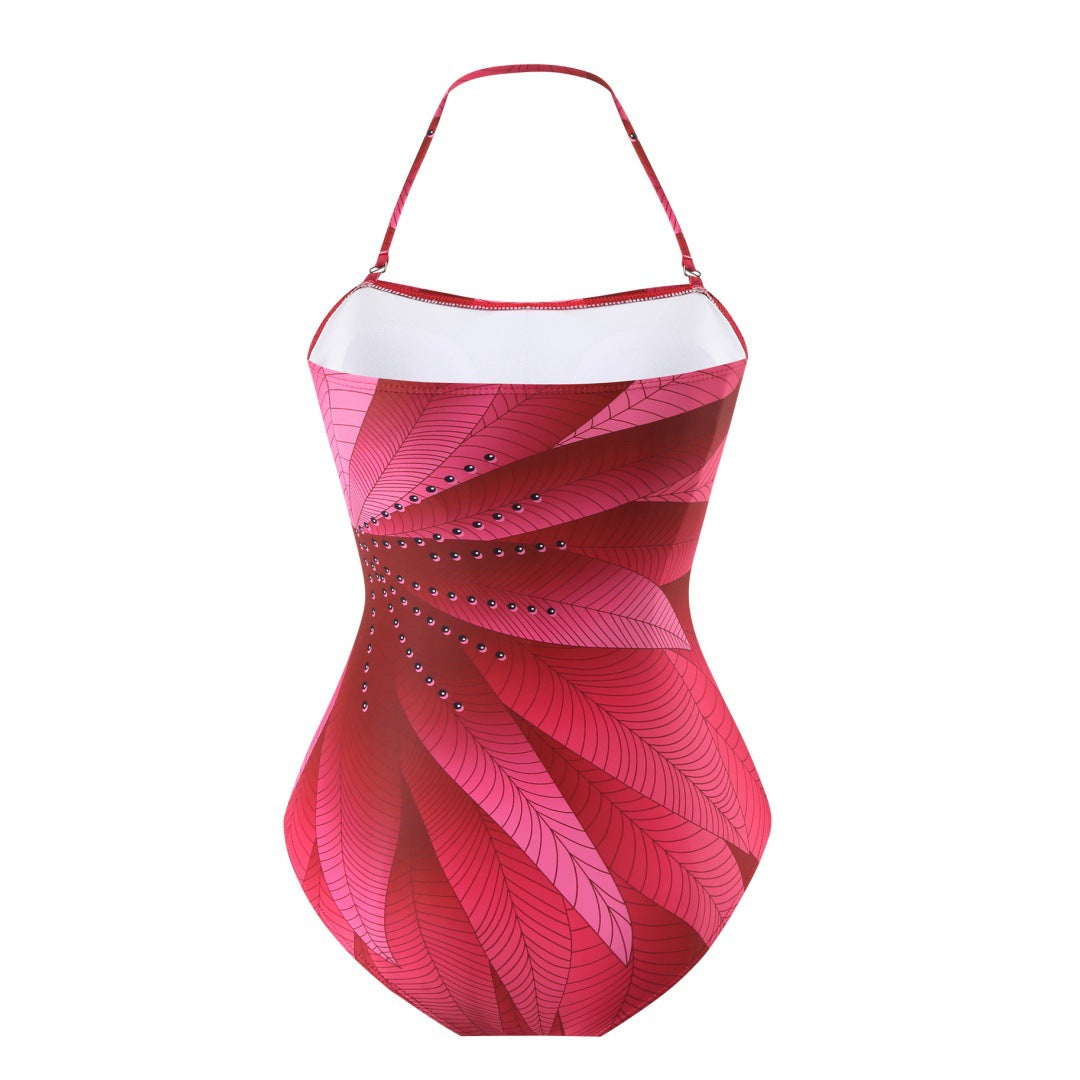 Konservativer Badeanzug mit Digitaldruck, bauchbedeckendem Neckholder und Gaze für Damen