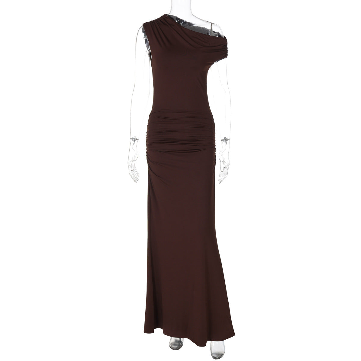 Robe Femme Été Plissée Taille Cintrée Épaules Évidées Découpe Sexy Couleur Unie