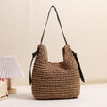 Sac de paille à grande capacité avec pompon, sac tissé de niche pour femme, sac de plage de vacances, sac à bandoulière décontracté