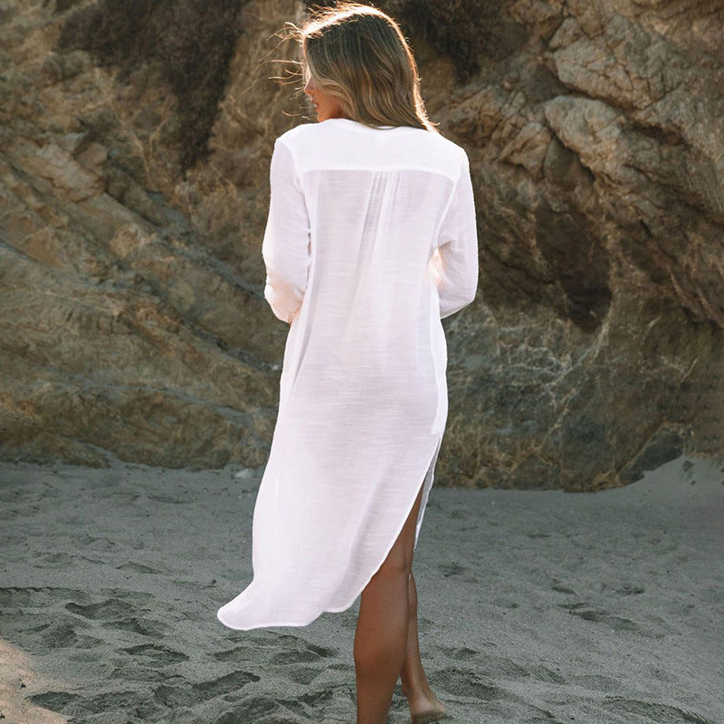 Tencel Bambus Pullover Sonnenschutz Strandjacke Urlaub am Meer Bikini Cover Up Badeanzug Bluse Damen