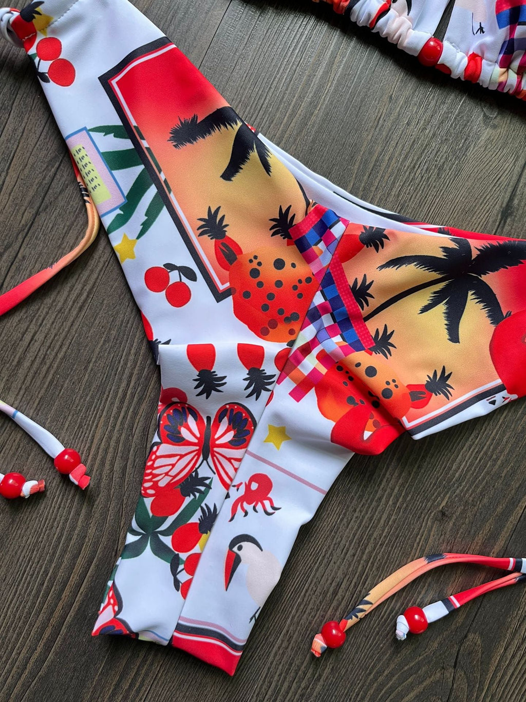 Badeanzug Damen Bedruckter Triangel-Bikini Schnürung Dreieck-Bikini Badebekleidung