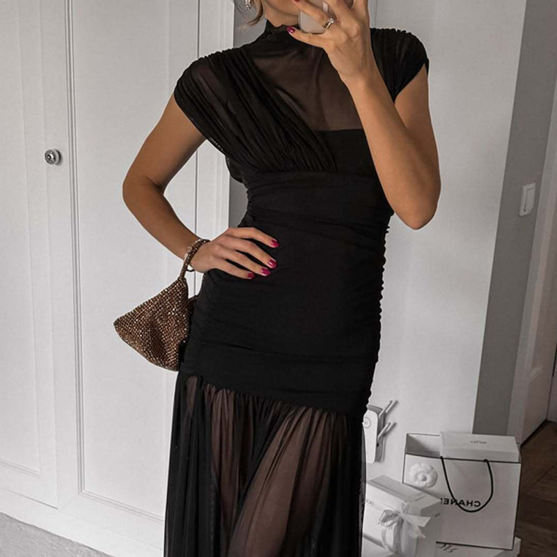 Sexy Socialite Eng anliegendes Maxikleid mit engem Schnitt, Stickereien und transparentem Hüftbereich für Damen