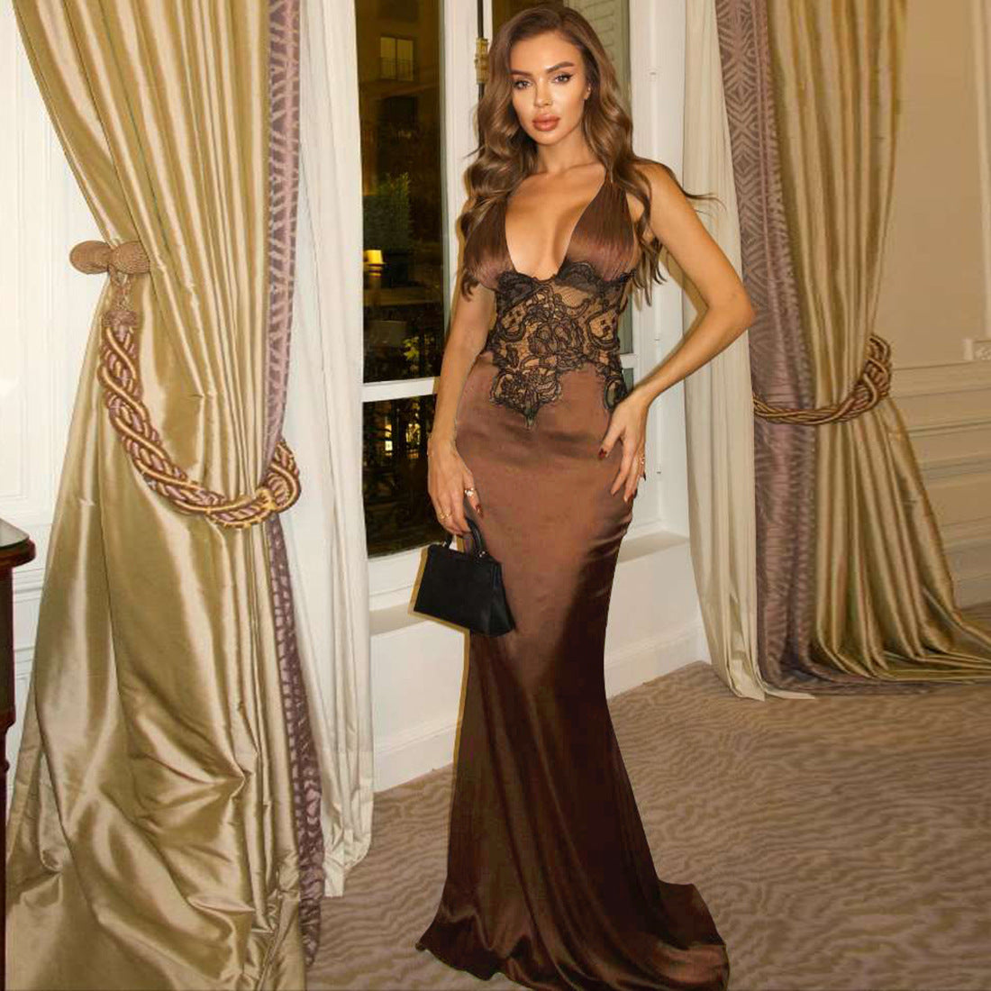 Robes Élégantes pour Femmes Automne-Hiver, Col V Plongeant, Coupe Moulante, Dos Nu, Sexy