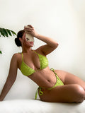 Schnür-Bikini aus Jacquard in Unifarben