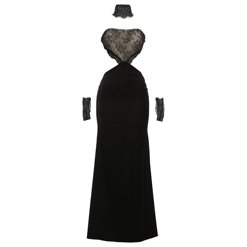Robe Bustier Femme Automne Hiver Sexy Moulante Dos Nu avec Dentelle