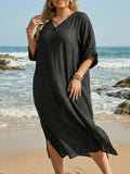 Paréo de plage pour femme, vêtements d'été pour femme, col en V, robe décontractée ample, robe longue fendue
