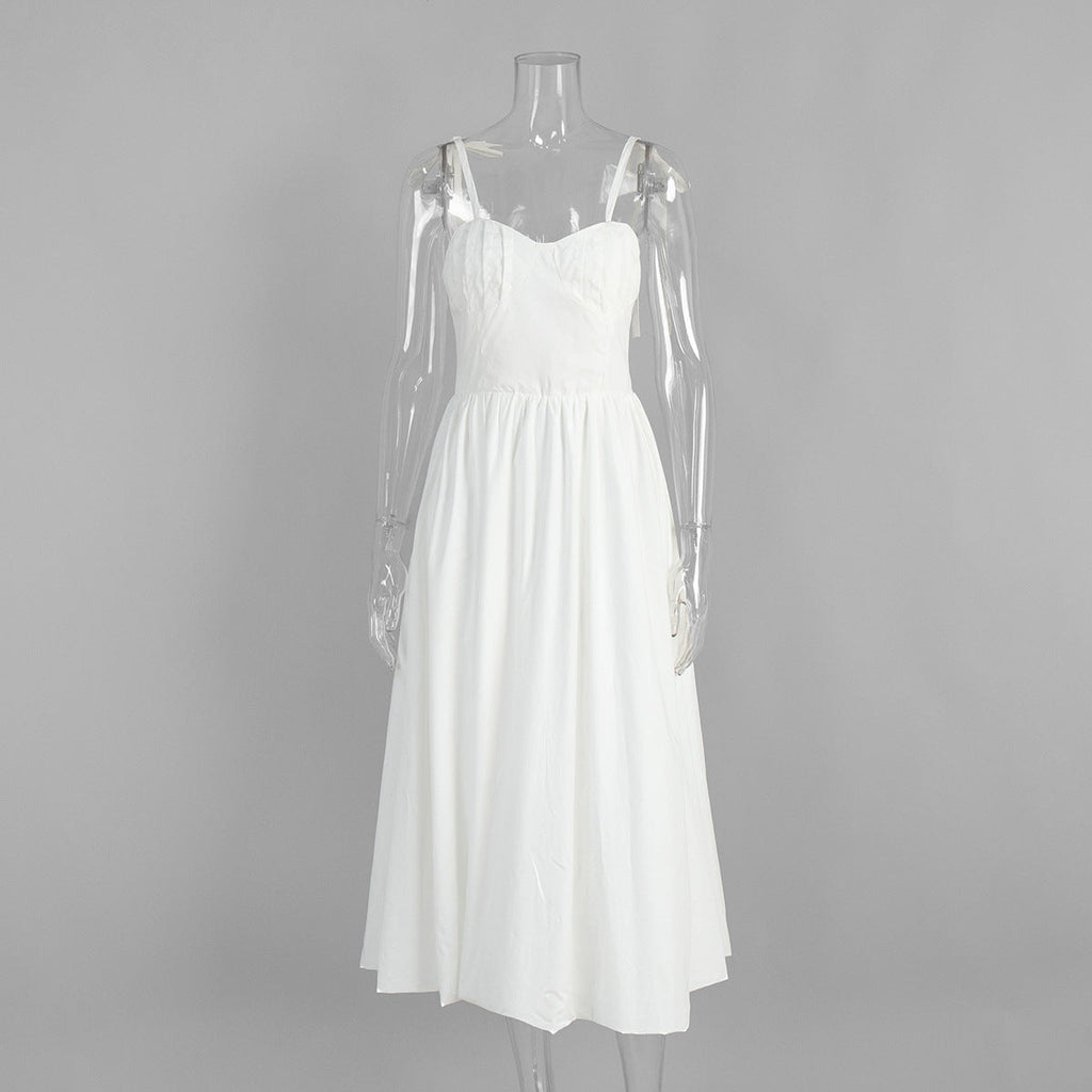 Robe Ballon en Coton à Bretelles, Robe d'Été Taille Serrée, Robe Évasée Bulle, Robe en Pur Coton pour Femme