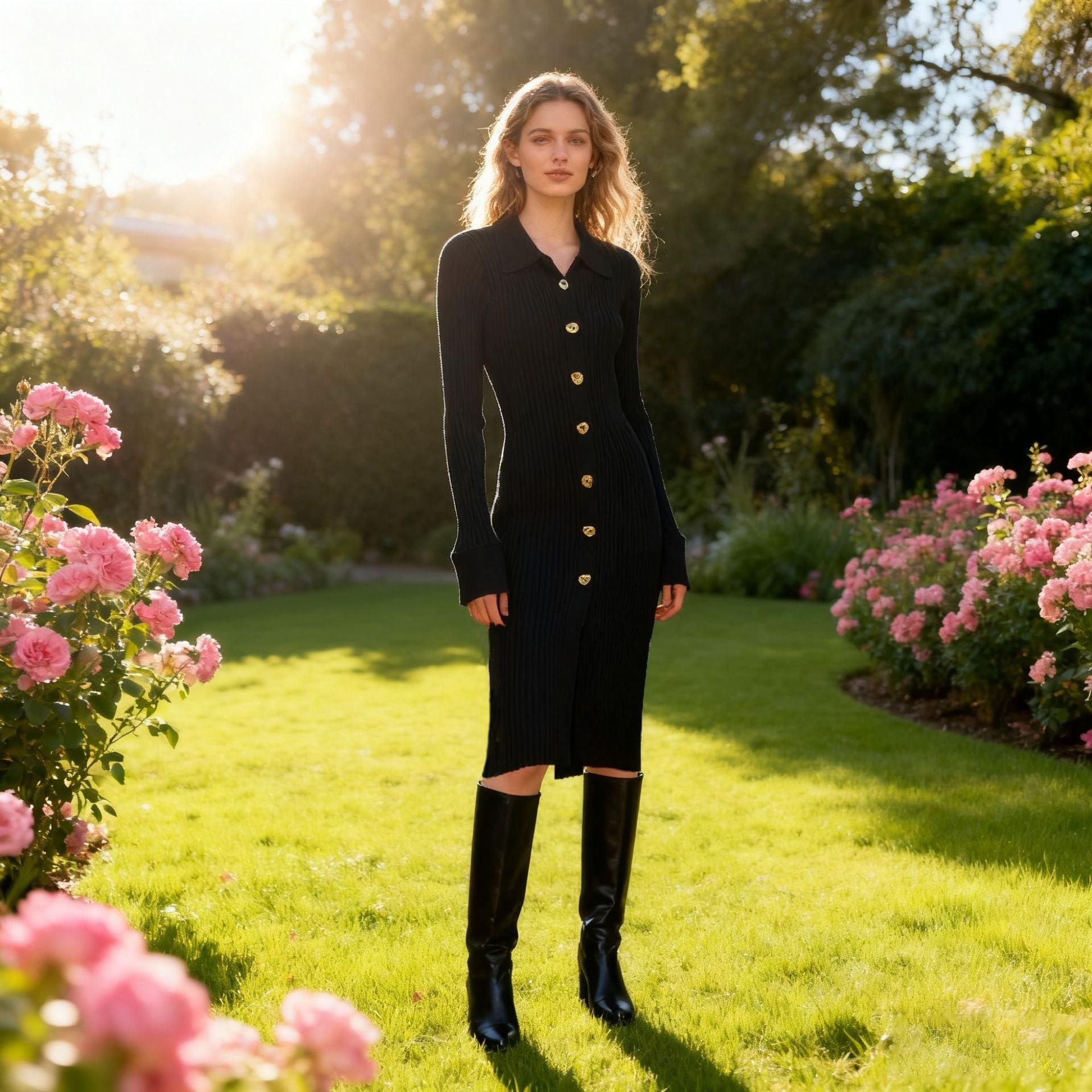 Modisches Damen-Strickkleid, figurbetont, für Herbst, eng anliegend, mit schmaler Silhouette, gestricktes Maxi-Kleid