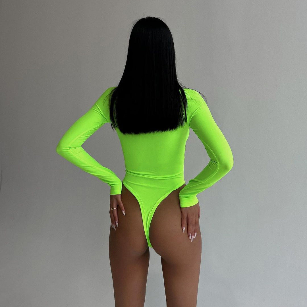 Damen Sommer Sexy Ausgeschnittener Cut-Out-Träger, schmaler, einfarbiger, langärmliger Jumpsuit