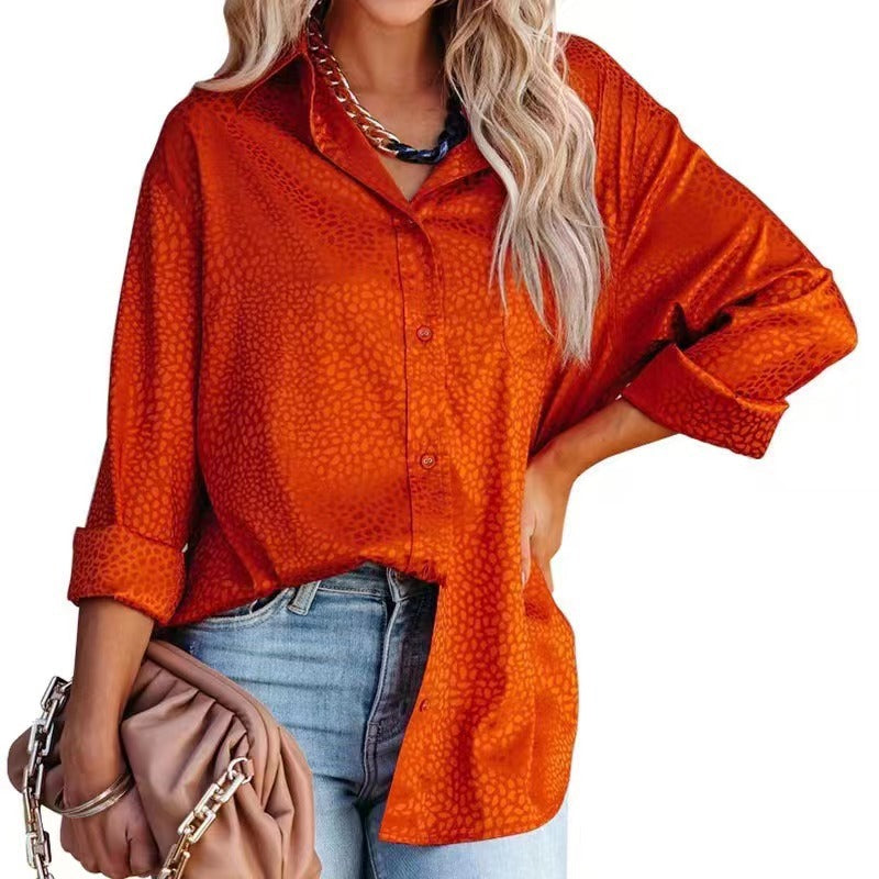 Chemisier Femme Confort Automne Satin Motif Gravier Manches Longues Coupe Ample