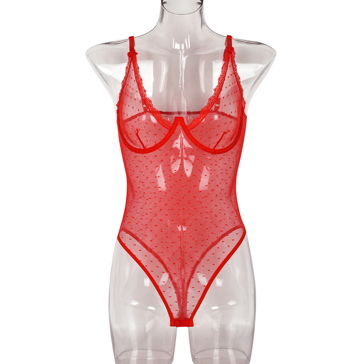 Sexy Lingerie Hose Damen Sommer Polka Dot Mesh Transparent Bequem Eng Anliegend Overall
