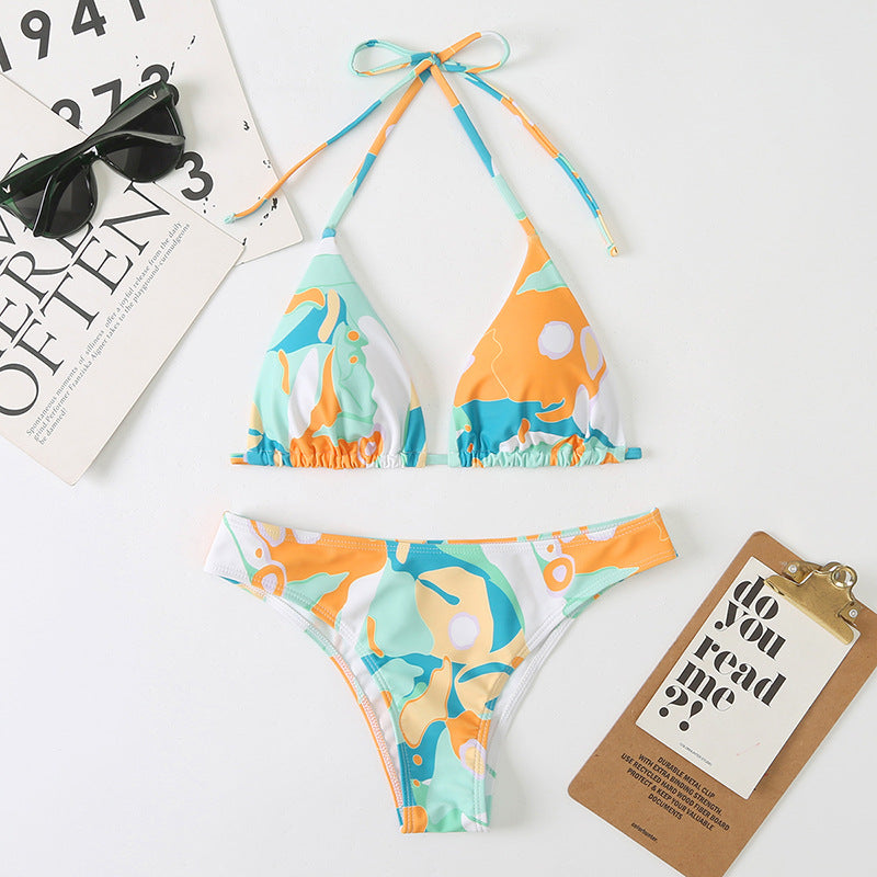 Maillot de bain deux pièces sexy avec imprimé numérique et laçage pour femme