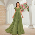 Robe de soirée élégante automne, robe longue haut de gamme à volants, robe col V