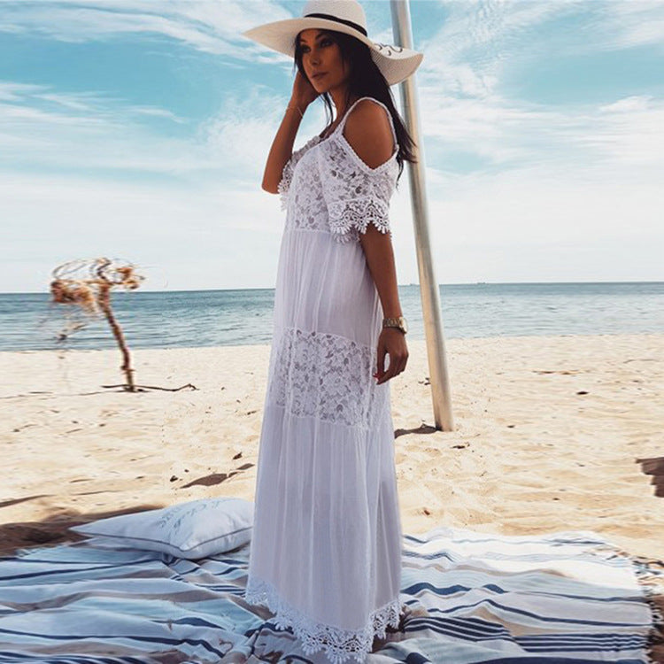 Robe de plage sexy en dentelle brodée avec des coutures en rayonne, un paréo de bikini pour la mer
