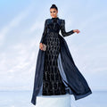 Langärmliges, rundhalsiges, langes Pailletten-Cocktailkleid mit Cape, Fischschwanz, Abendkleid, Brautjungfernkleid für Damen
