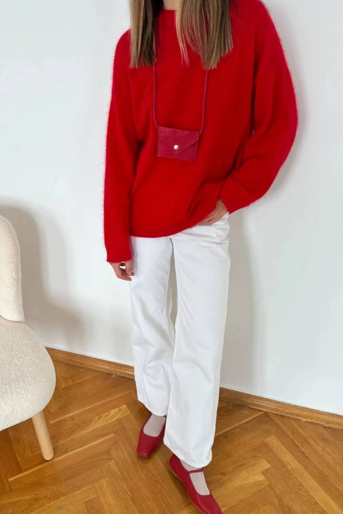 Damen Herbst Winter Lockerer Pullover aus Wolle Alpaka mit Rundhalsausschnitt