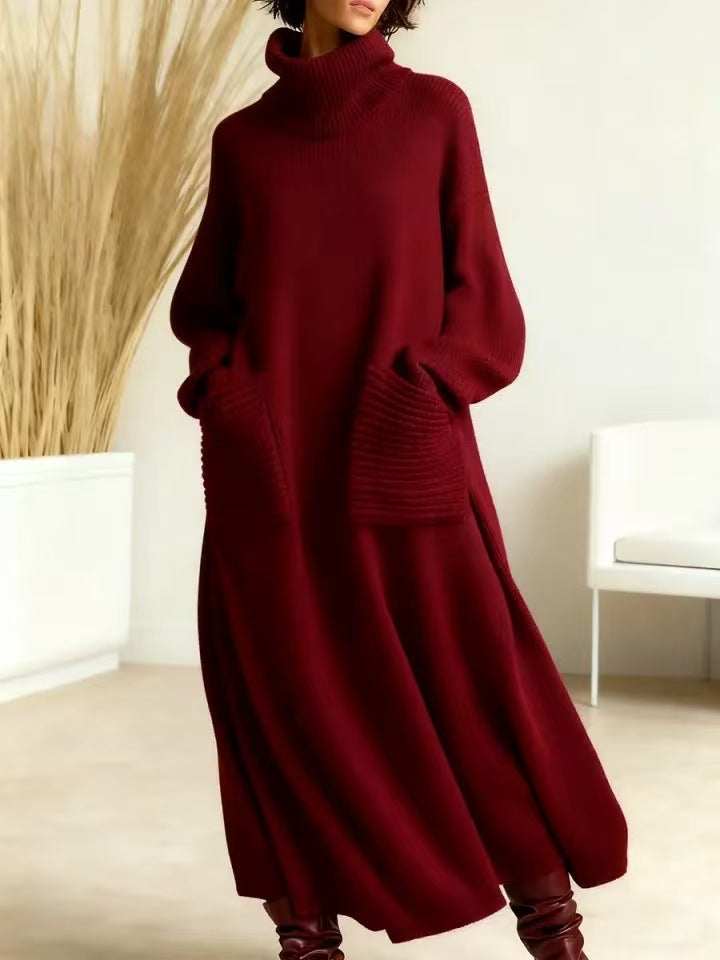 Hochgeschlossenes Wollkleid Lockerer Wollmantel