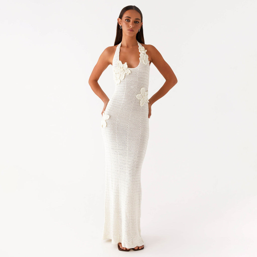 Robe de plage décontractée sexy sans manches à licou, dos nu, avec découpes et imprimé floral flottant