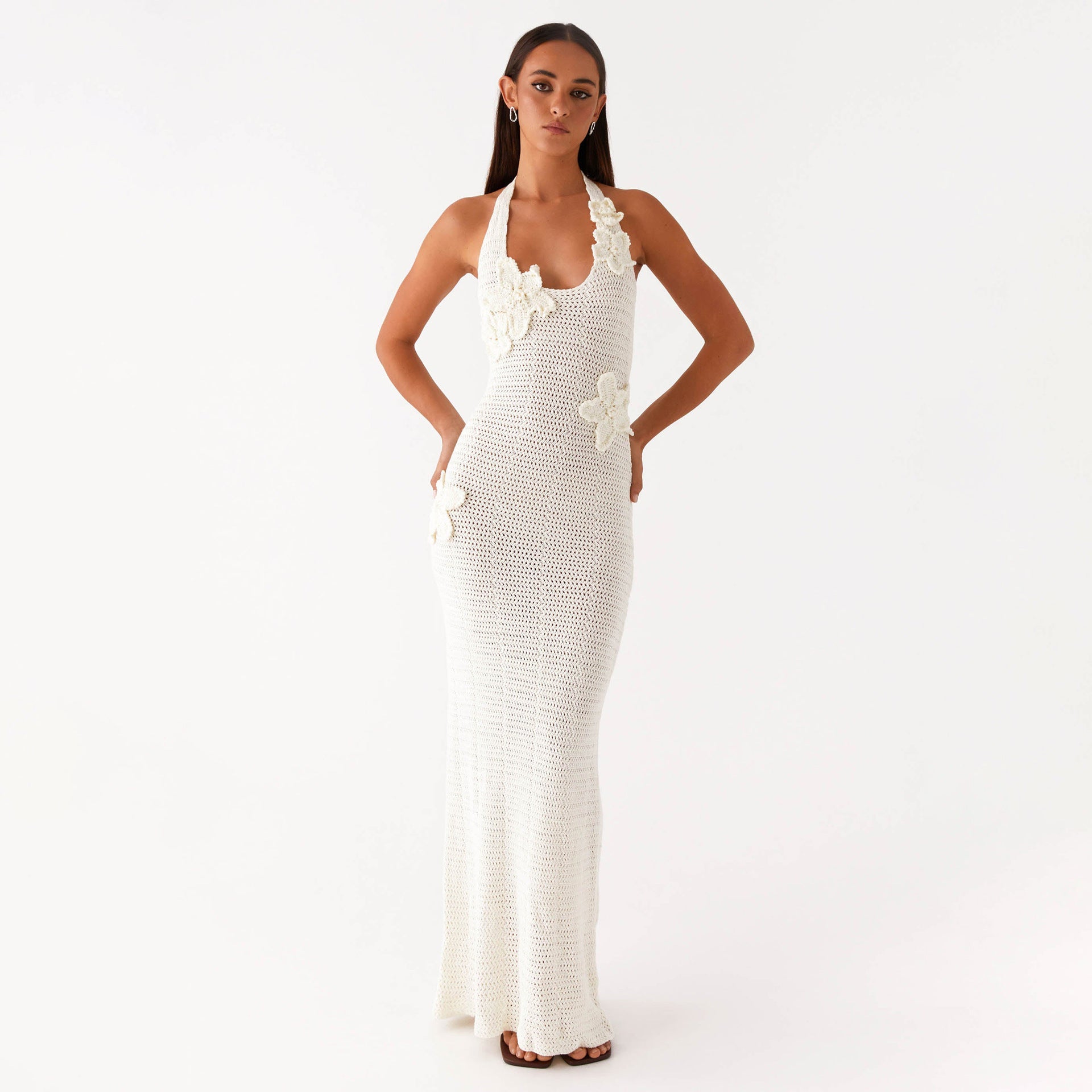 Robe de plage décontractée sexy sans manches à licou, dos nu, avec découpes et imprimé floral flottant