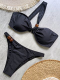 Couleurs populaires Maillot de bain bikini sexy dos nu fendu de couleur unie en nylon